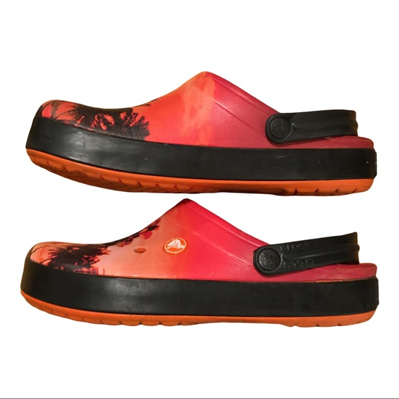 Crocs Hawaii Sunset Palm Trees Orange Slippers 8 - Picture 2 of 10